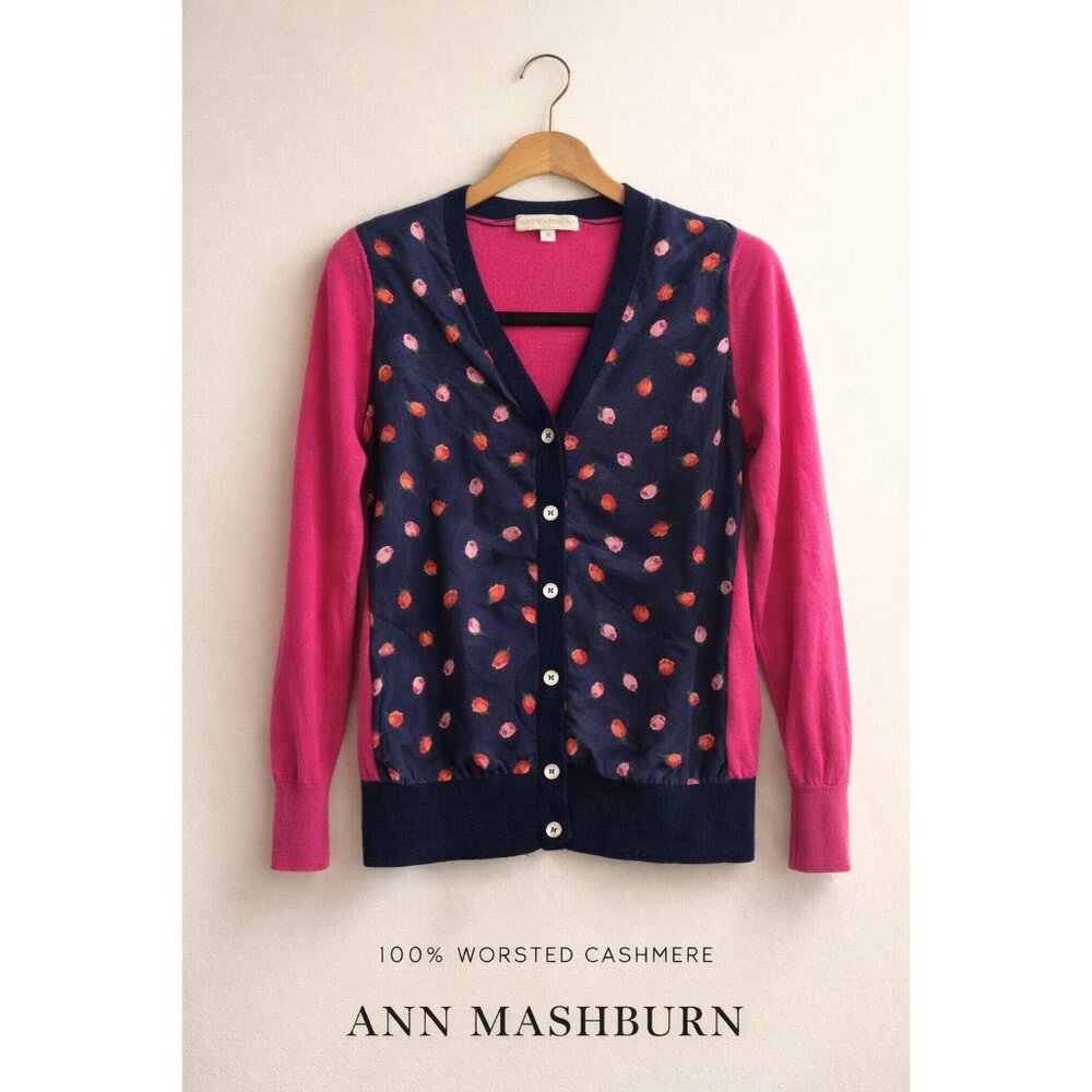 Ann Mashburn 100% Worsted Cashmere Floral Cardigan Sweater Women’s Medium